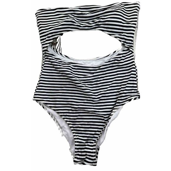 Cupshe Other - Cup She Swimsuit Womens Large Strapless Black White Striped One-piece Monokini